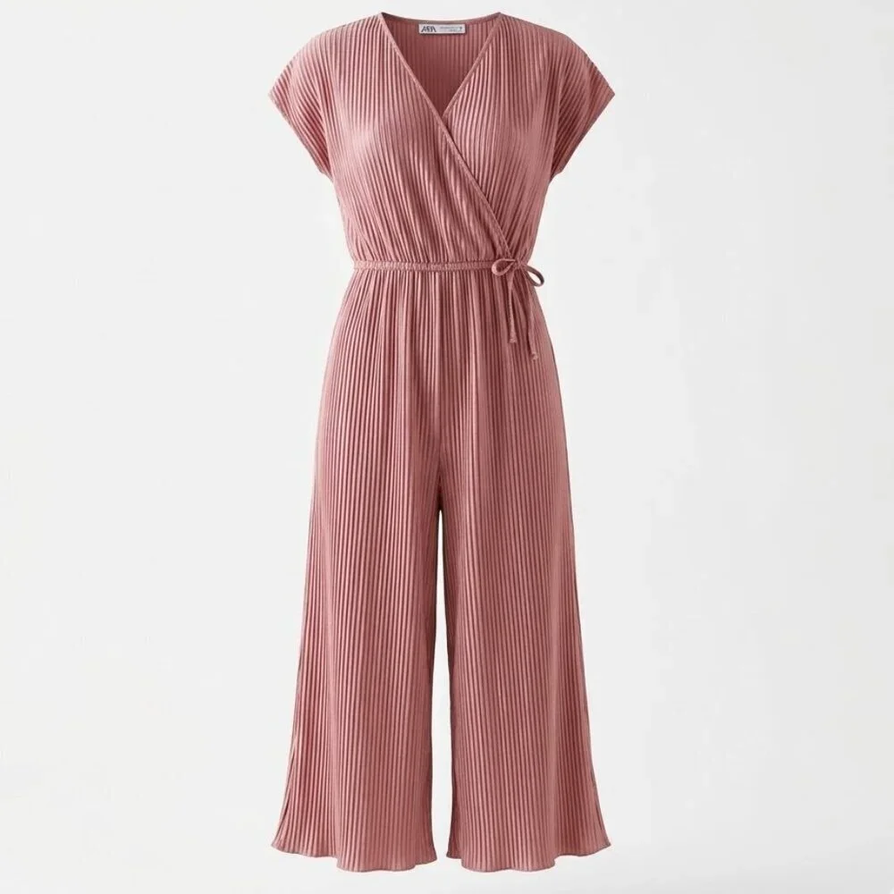 Zara Rose Pink Pleated Culotte Jumpsuit Girls Size 11/12